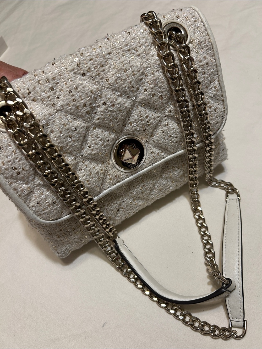 kate spade Cream Quilted Tweed Crossbody with Silver Chain